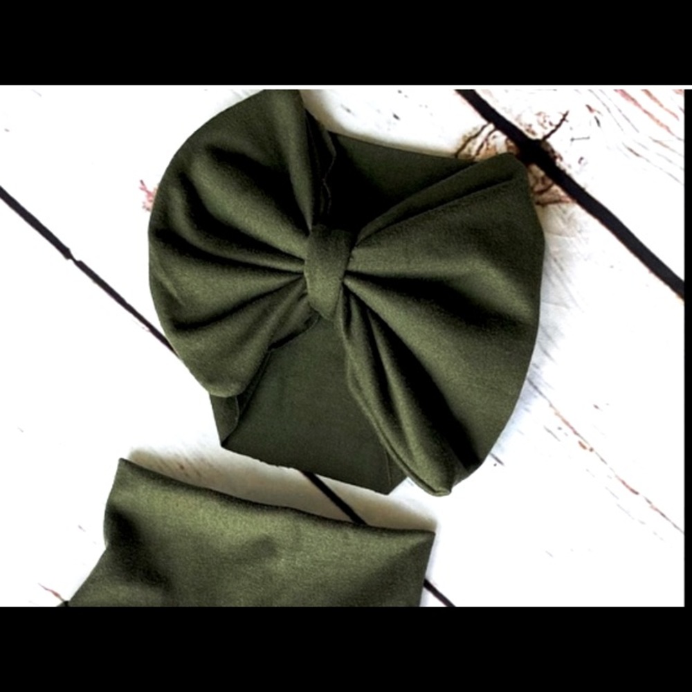 Olive green handmade with love bow 0-24months